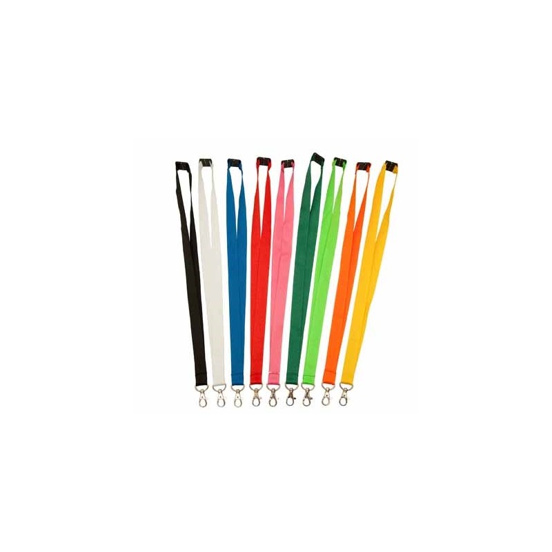 Polyester lanyard met draaihaak, 10mm breed en 90mm lang, verkrijgbaar in verschillende kleuren.
