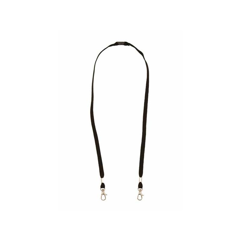 Polyester lanyard met twee druppelvormige draaihaken, 10mm breed en 90m lang, beschikbaar in zwart. Polyester lanyard met twee druppelvormige draaihaken, 10mm breed en 90m lang, beschikbaar in zwart.